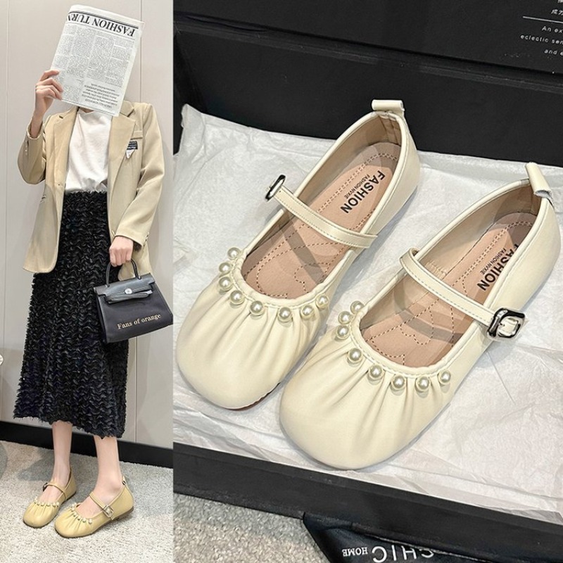 Women'S Shoes Round Toe - Comfortable Pearl Mary Jane Flats for
