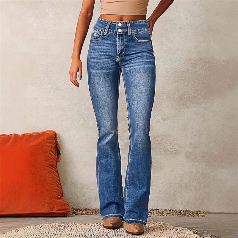 Women Shoes Jeans - 2025 Vintage Mid Waist Washed Stretch