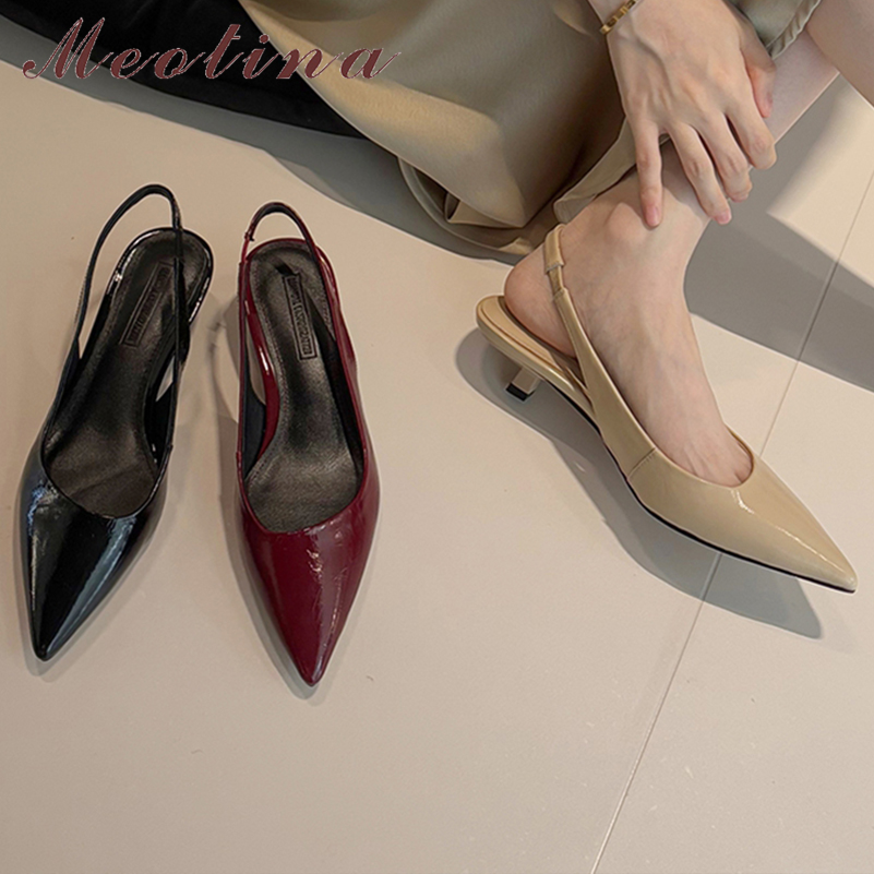 Women'S Shoes Size 40 In Us - Meotina Women Genuine Leather Slingbacks Pumps
