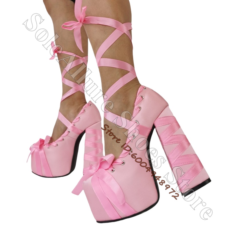 Satin Ribbon Wrap Platform Blo - Ribbon Tie Heel review and price