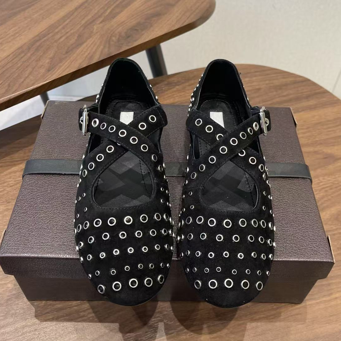 Designer Rivet Leather Mary Ja - Ballet Flat Women review and price