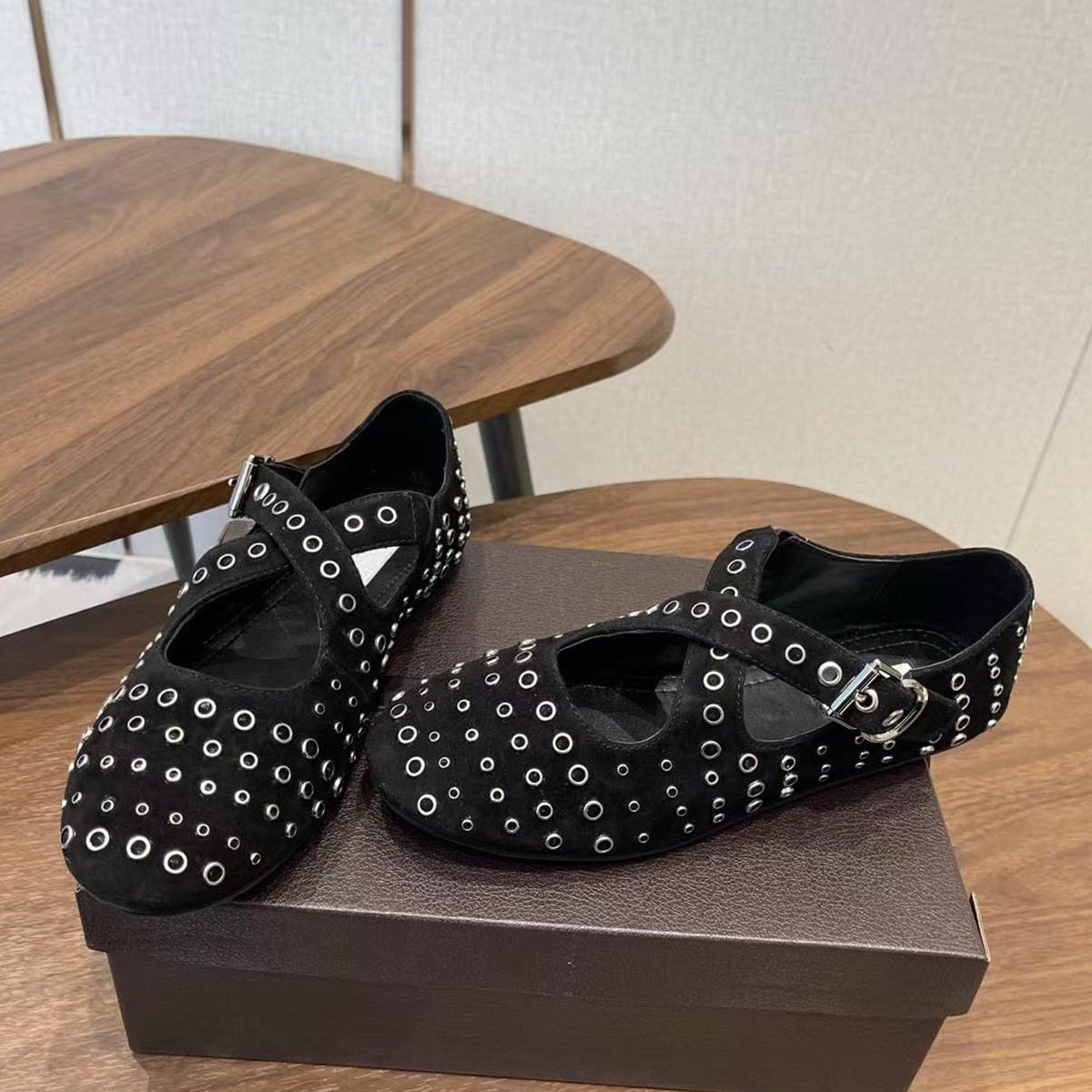 Designer Rivet Leather Mary Ja - Ballet Flat Women review and price