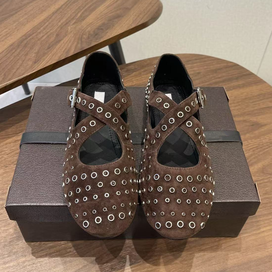 Designer Rivet Leather Mary Ja - Ballet Flat Women review and price
