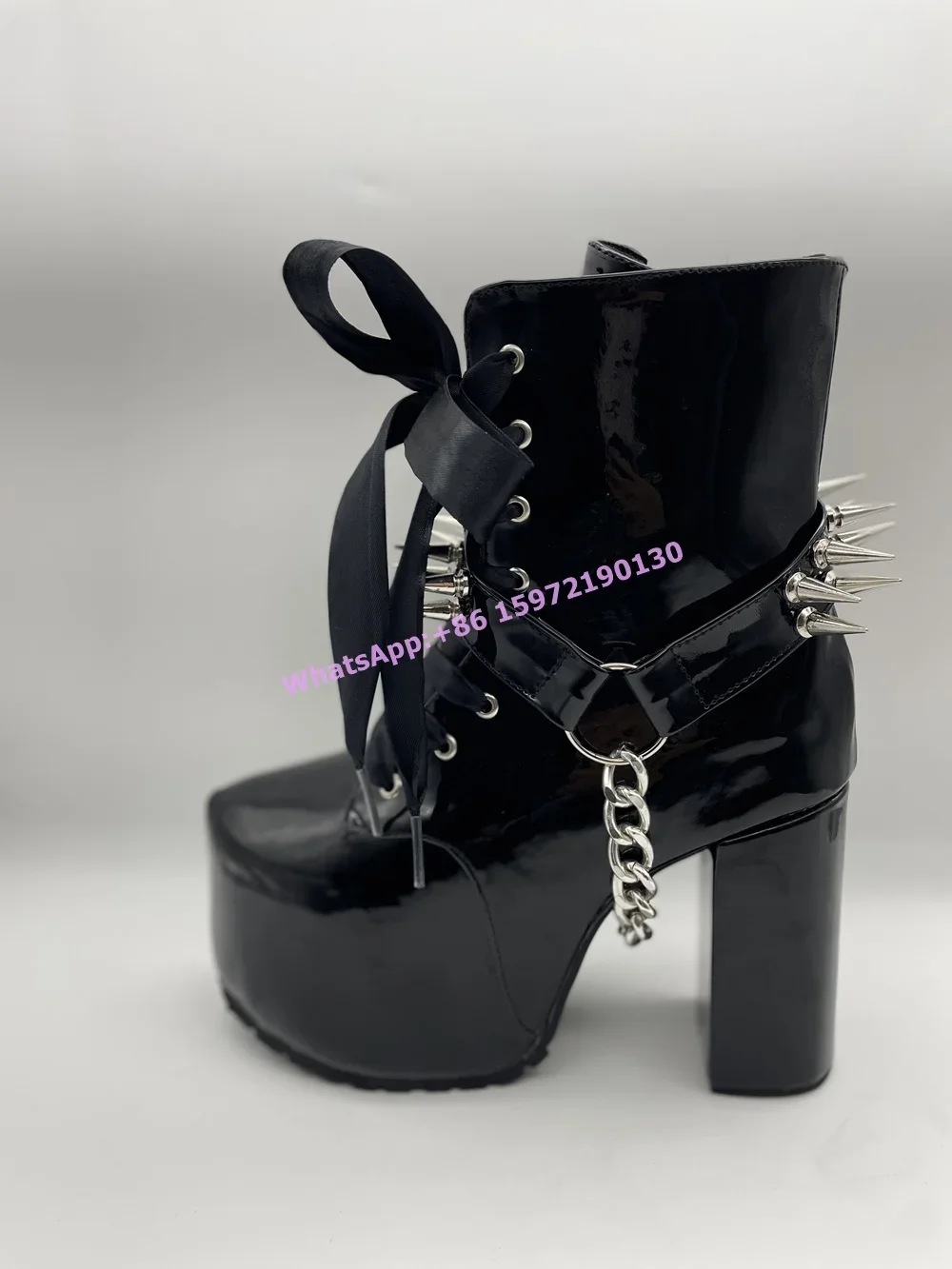 Ribbon Tied Rivet Black Boots  - Ribbon Tie Heel review and price