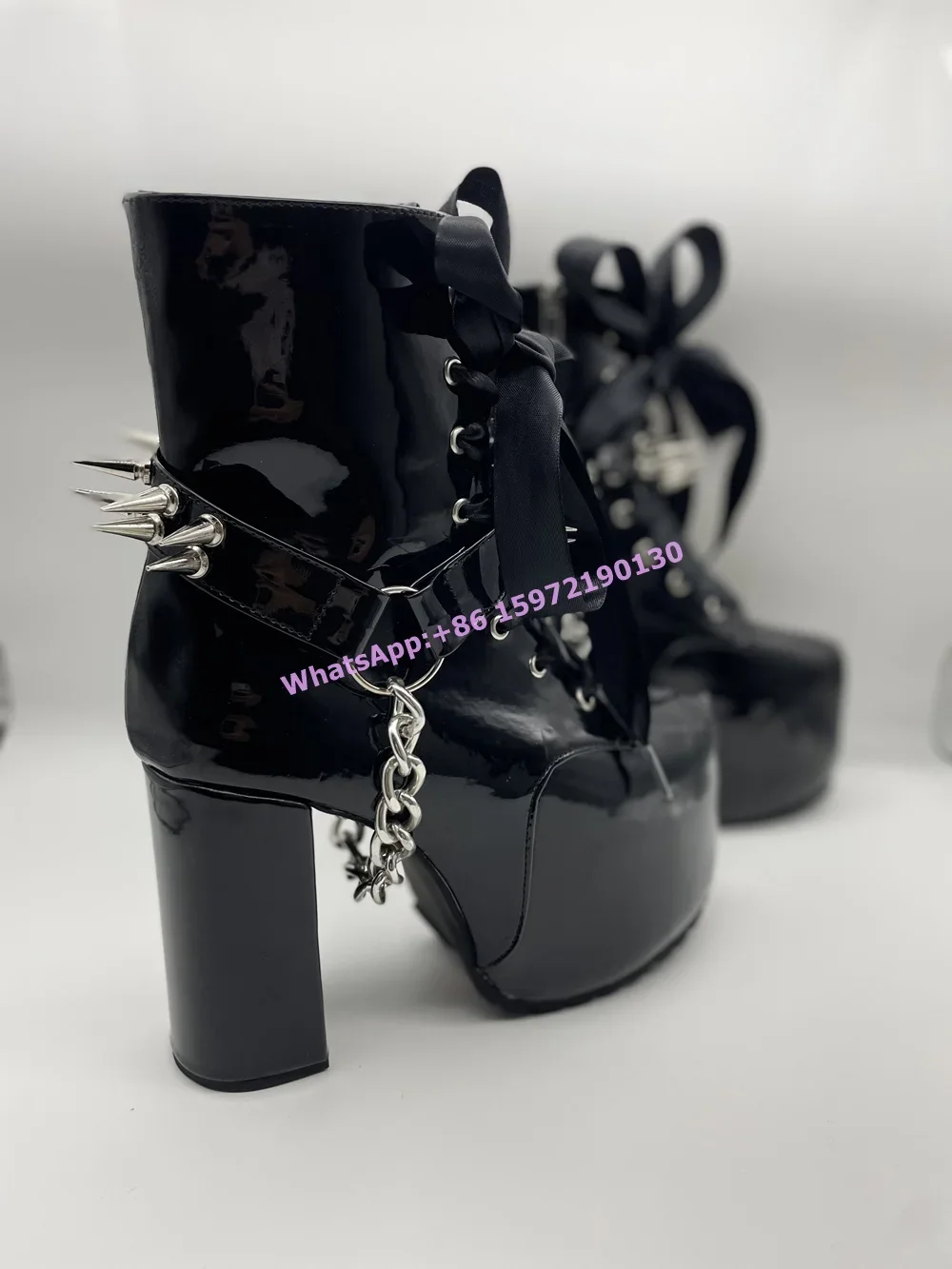 Ribbon Tied Rivet Black Boots  - Ribbon Tie Heel review and price
