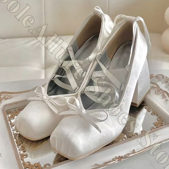 Women Ballet Flats Y2K Satin R - Ribbon Tie Heel review and price