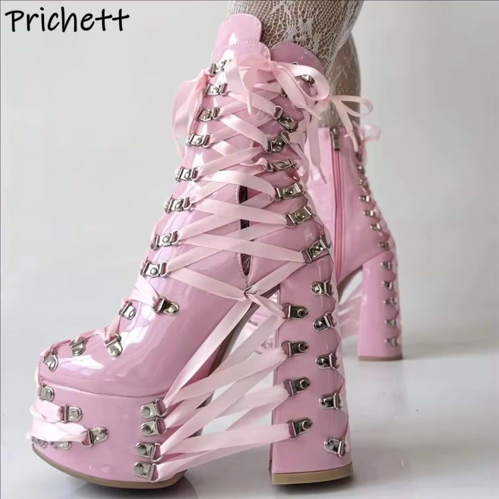 Black Pink Cross Tied Ankle Bo - Ribbon Tie Heel review and price