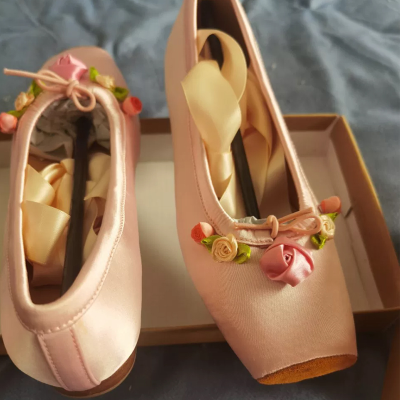 Women Pink Satin Square Toe Lo - Ribbon Tie Heel review and price