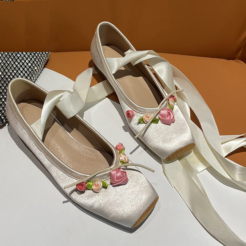 Women Pink Satin Square Toe Lo - Ribbon Tie Heel review and price